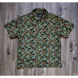 Dragon Ball Z Hawaiian Shirt Mens L Black Green Button Up Shenron Dragon Toei